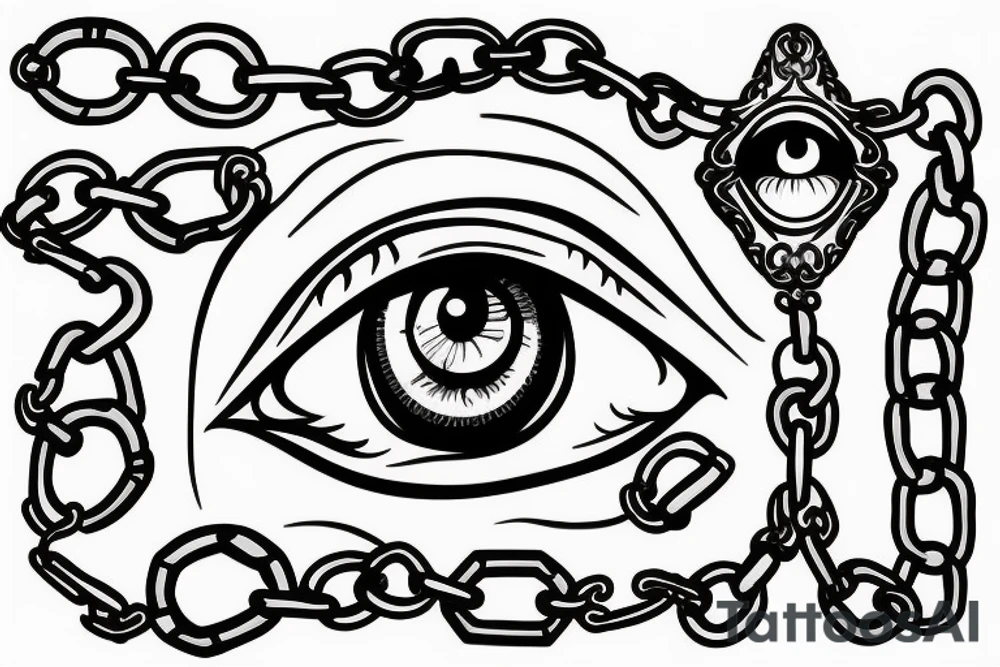 Castle, eye, chain tattoo idea