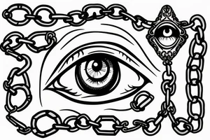 Castle, eye, chain tattoo idea