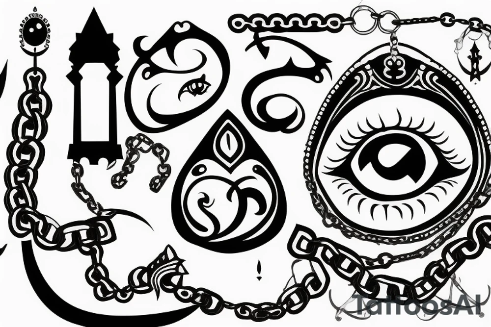 Castle, eye, chain tattoo idea