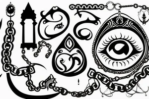Castle, eye, chain tattoo idea