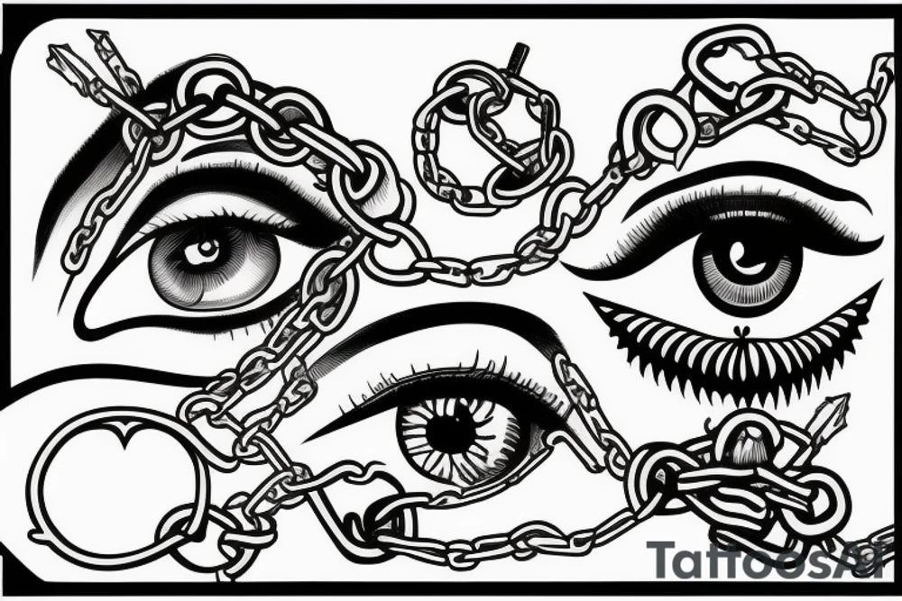 Castle, eye, chain tattoo idea