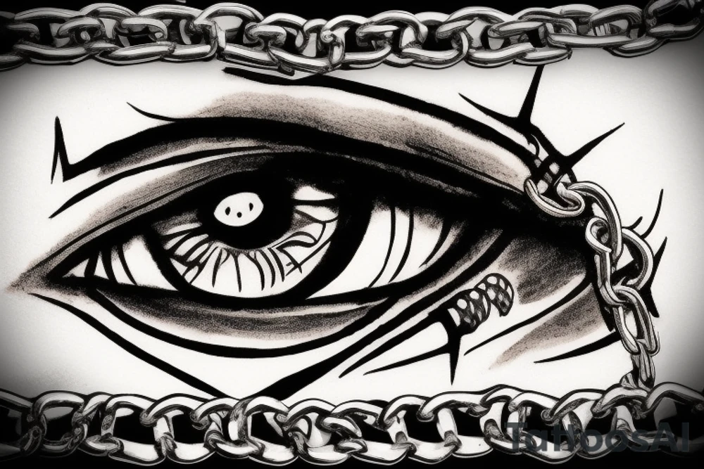 Castle, eye, chain tattoo idea