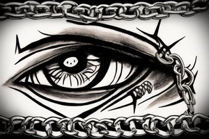 Castle, eye, chain tattoo idea