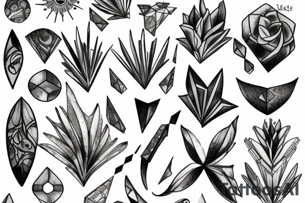 Vivud Expressive sketch Botanical with geometric and gemstone accents tattoo idea