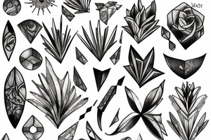 Vivud Expressive sketch Botanical with geometric and gemstone accents tattoo idea