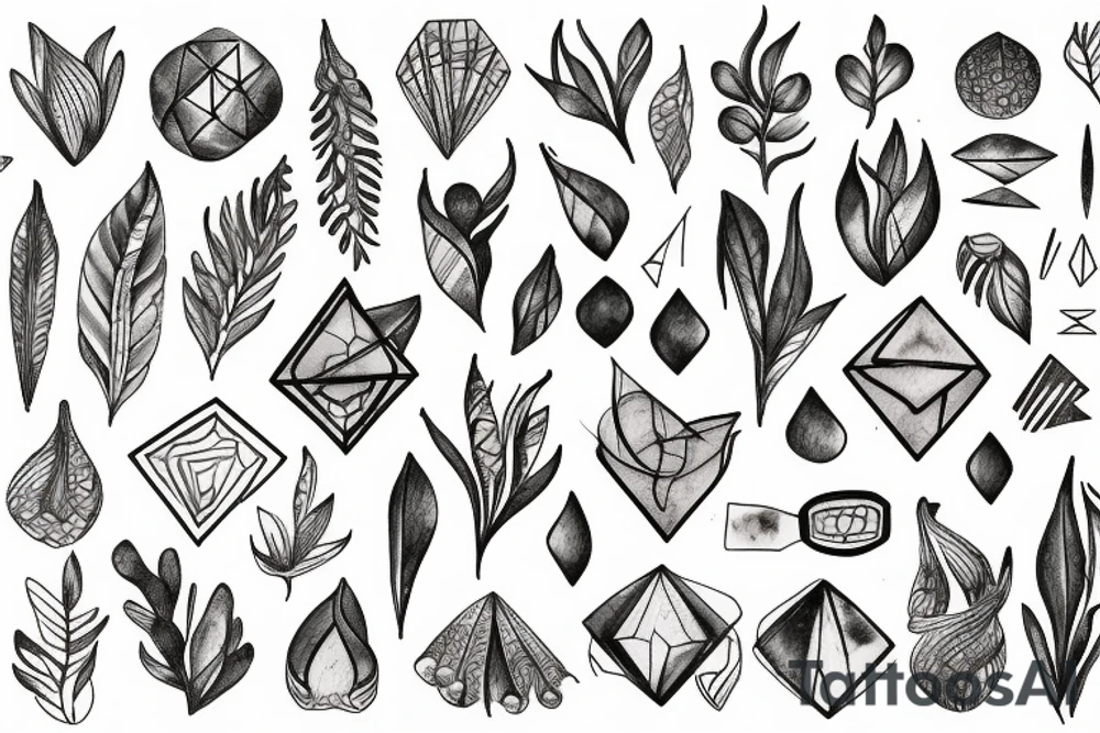 Vivud Expressive sketch Botanical with geometric and gemstone accents tattoo idea