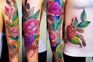 Vivid color Expressive detailed line work Botanical tattoo idea