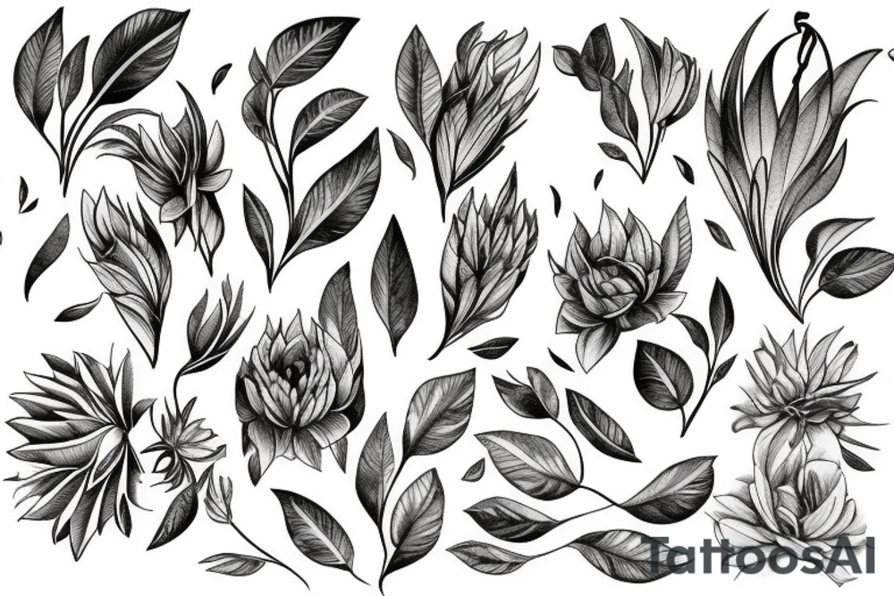 Vivid color Expressive detailed line work Botanical tattoo idea