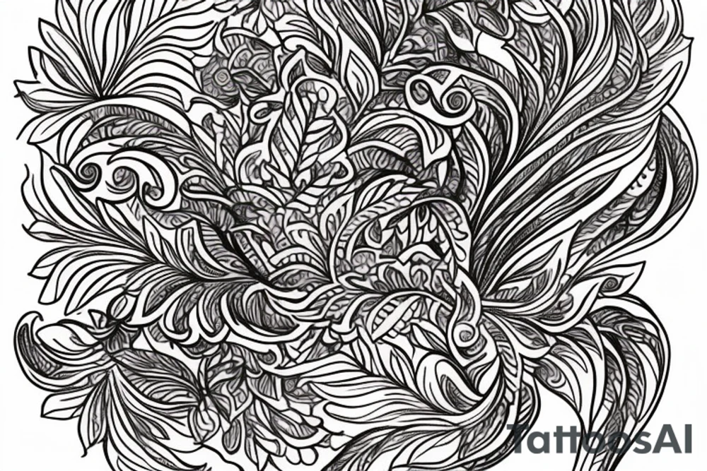 Vivid color Expressive detailed line work Botanical henna style design tattoo idea