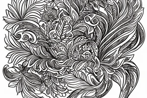 Vivid color Expressive detailed line work Botanical henna style design tattoo idea