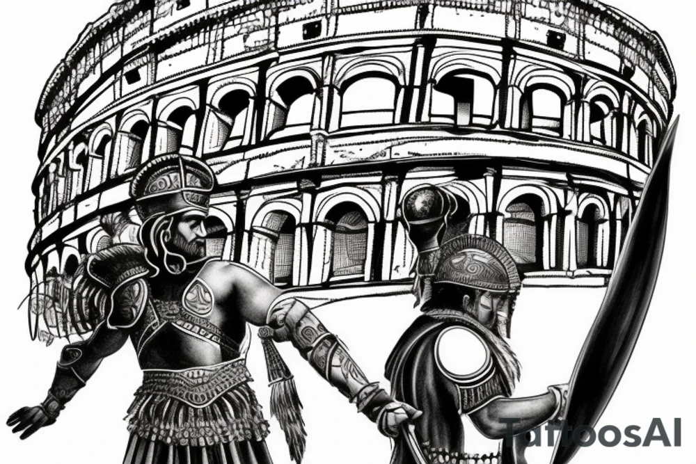 gladiator standing outside colosseum. tattoo idea