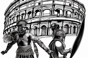 gladiator standing outside colosseum. tattoo idea