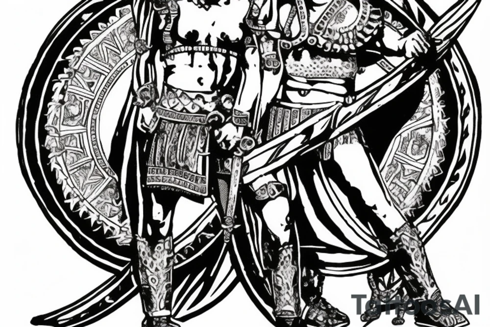 roman gladiator standing outside colosseum. tattoo idea