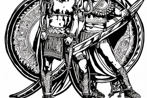 roman gladiator standing outside colosseum. tattoo idea