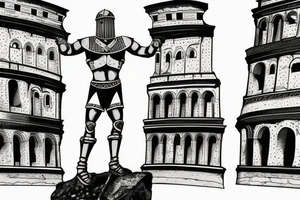 roman gladiator standing outside colosseum. tattoo idea