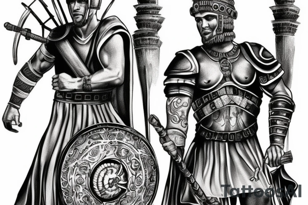 roman gladiator surrounded by colosseum. tattoo idea