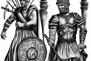 roman gladiator surrounded by colosseum. tattoo idea