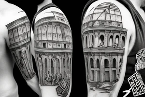 roman gladiator surrounded by colosseum. tattoo idea