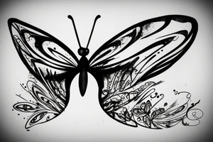 An abstract butterfly like a rough sketch painted with a feather an the ink is still wet and dripping.Make it dark with a lot ink stains tattoo idea