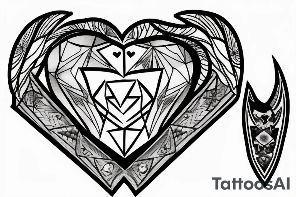 Diamond, knife heart and moon tattoo idea