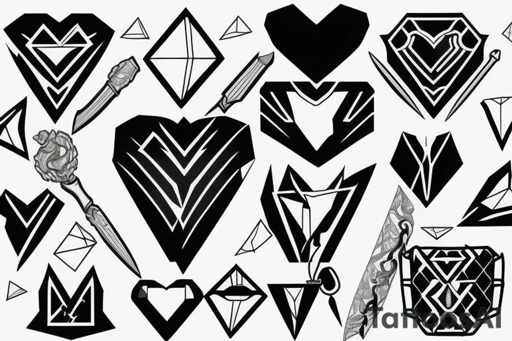 Diamond, knife heart tattoo idea