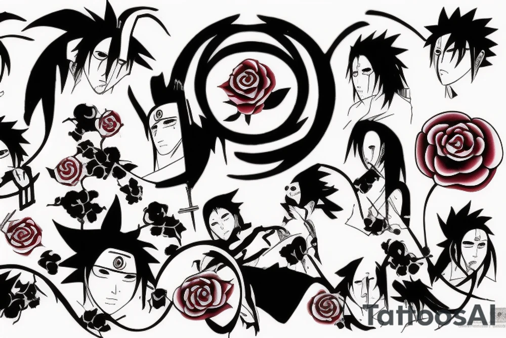 Uchiha sigil and a rose tattoo idea