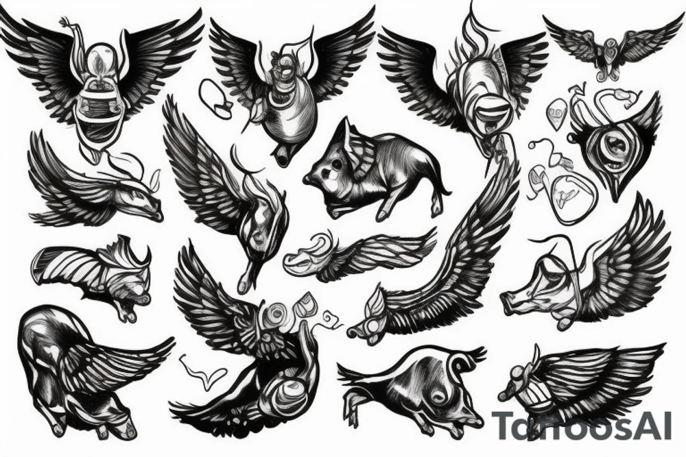 drugs with wings on a pig nose tattoo idea
