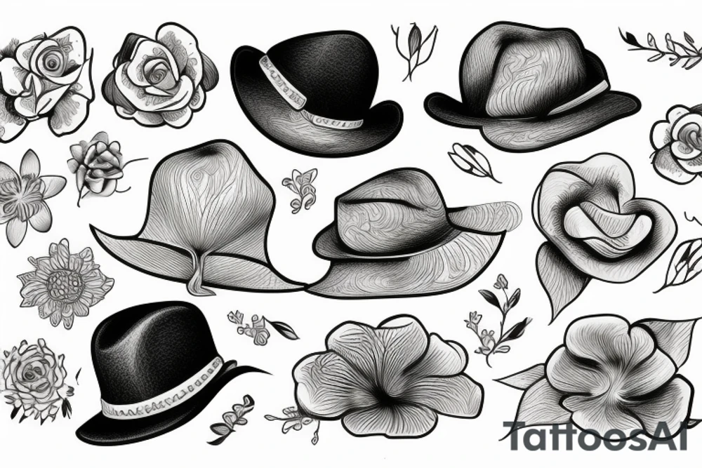 flower with hat on tattoo idea