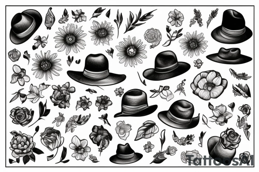 flower with hat on tattoo idea