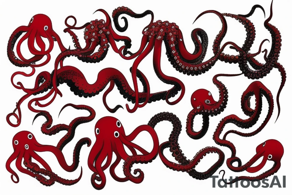 Red Octopus and black waves tattoo idea