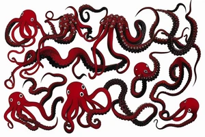 Red Octopus and black waves tattoo idea