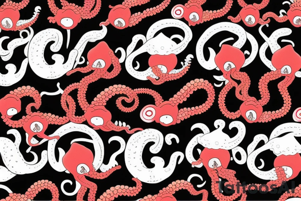 Red Octopus and black waves tattoo idea