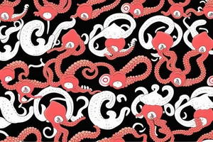 Red Octopus and black waves tattoo idea