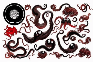 Red Octopus and black waves tattoo idea