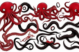 Red Octopus and black waves tattoo idea