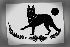 German shepherd black silhouette sitting on a black margin quarter moon tattoo idea