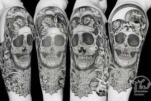 Santa Muerte tattoo with robes, scyth, and globe tattoo idea