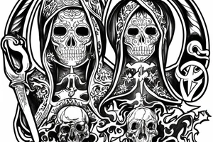 Santa Muerte tattoo with robes, scyth, and globe tattoo idea