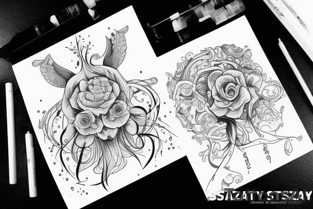 Czaszka róża strzała tattoo idea