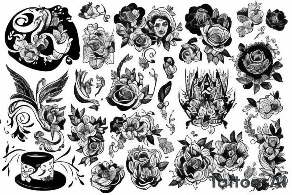 Czaszka róża strzała tattoo idea