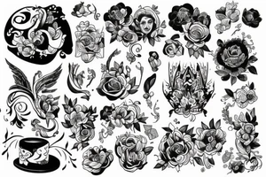 Czaszka róża strzała tattoo idea