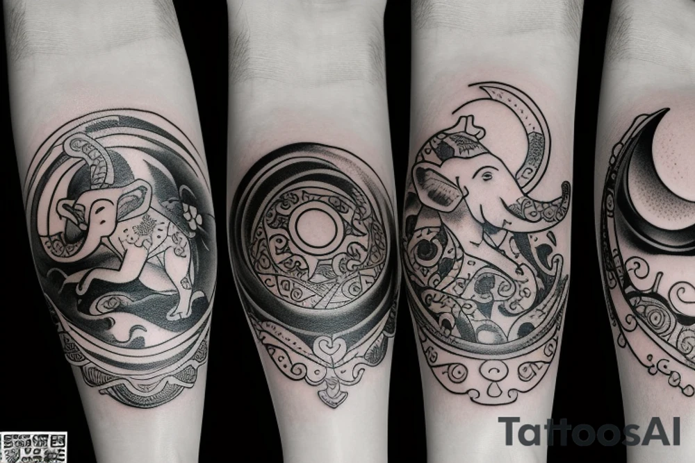 Friendship Yin and Yang Tattoos. With elephants, stars, moonlight and nature. tattoo idea