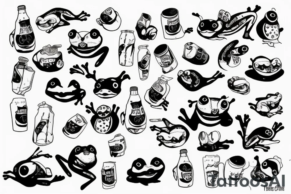 frog drinking coke in tights tattoo idea