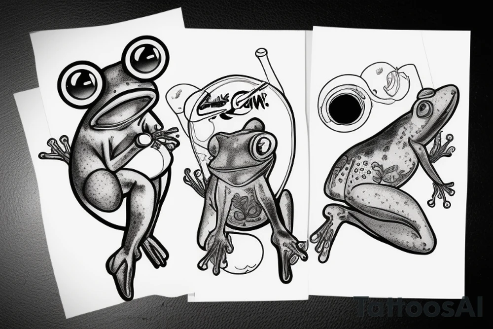 frog drinking coke in tights tattoo idea