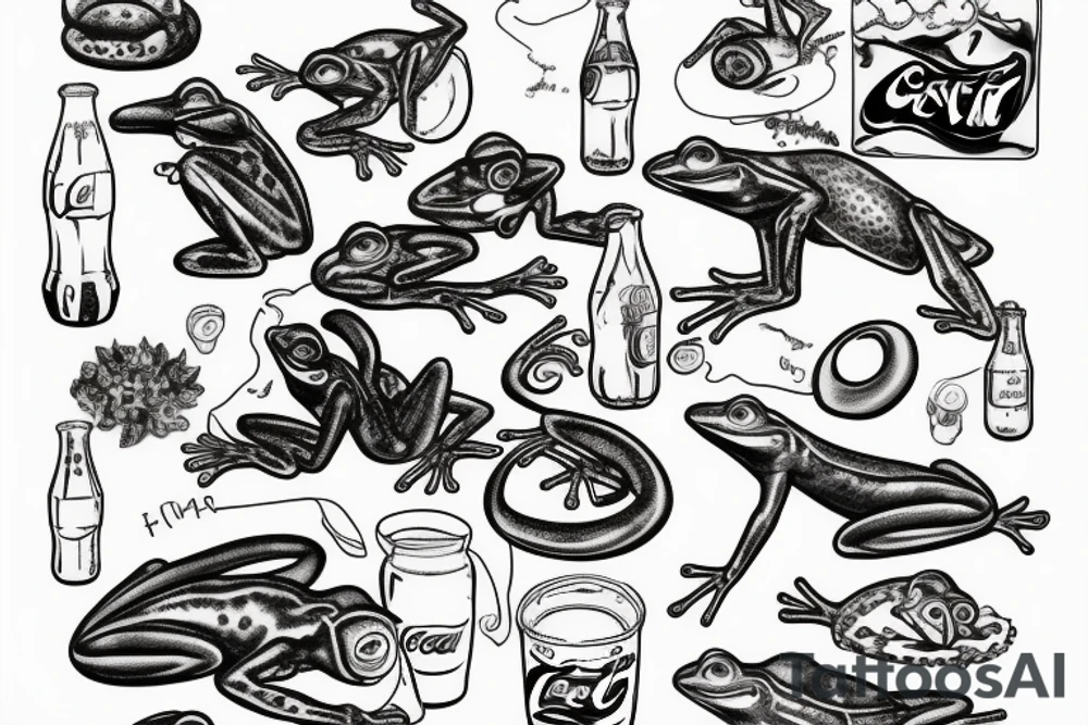 frog drinking coca cola in tights tattoo idea