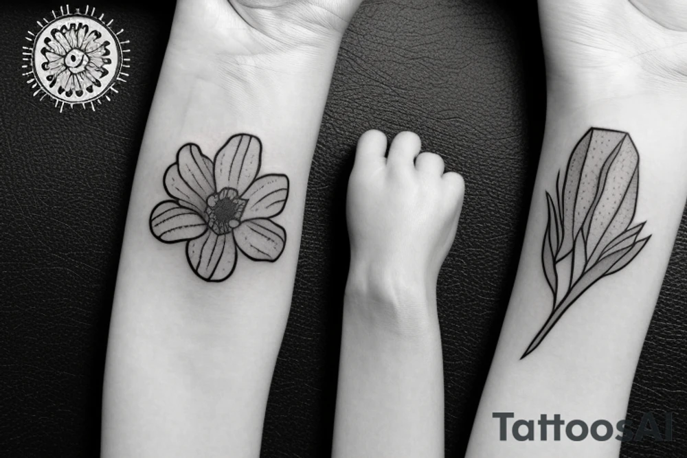 a simple outline of a daffodil, a poppy, and an aster tattoo idea