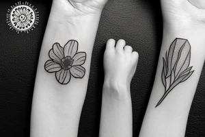a simple outline of a daffodil, a poppy, and an aster tattoo idea