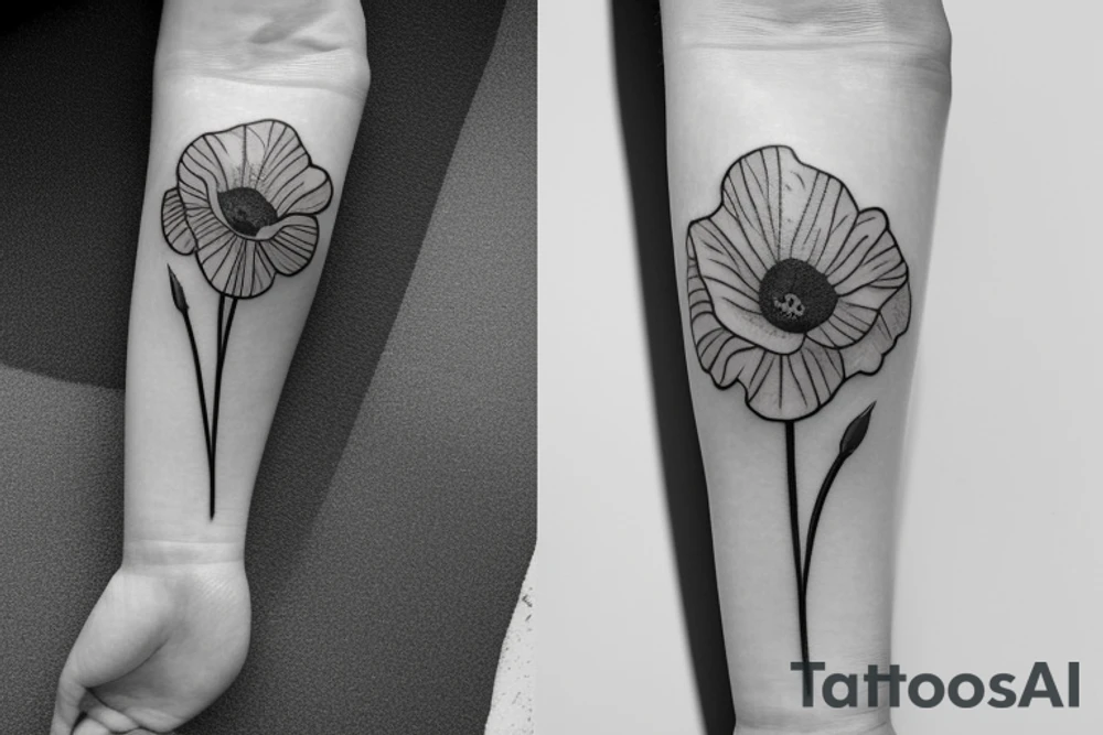 a simple outline of a daffodil, a poppy, and an aster tattoo idea