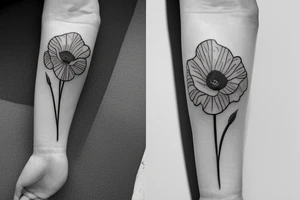 a simple outline of a daffodil, a poppy, and an aster tattoo idea