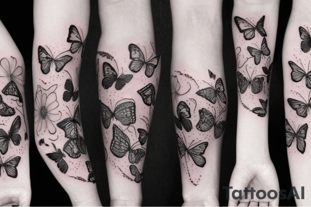 Soft floral body with butterflies tattoo idea
